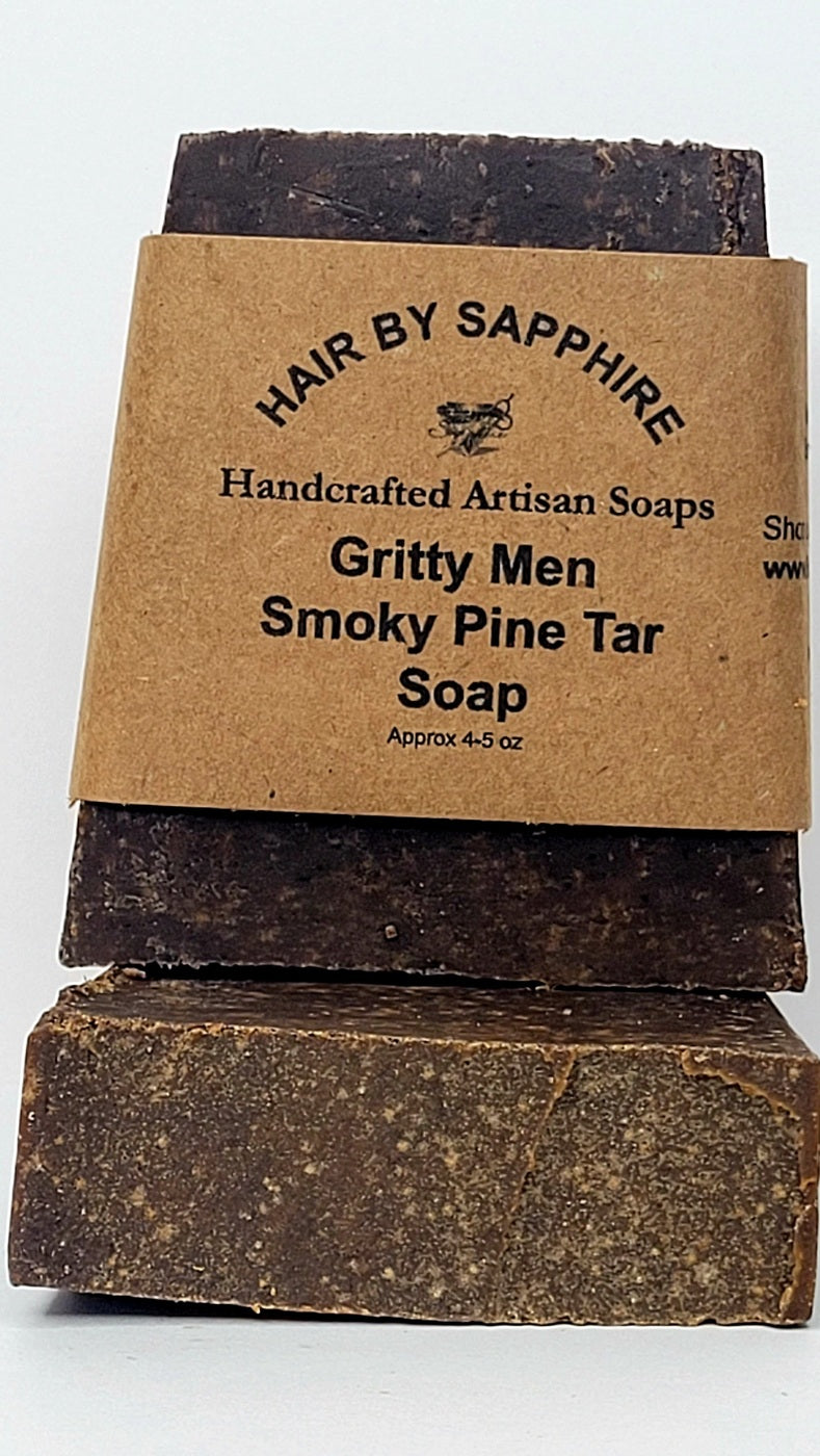 Pine tar soap, gritty men, gritty men by sapphire, smoky pine tar soap, pine tar soap, kiln burned pine tar soap