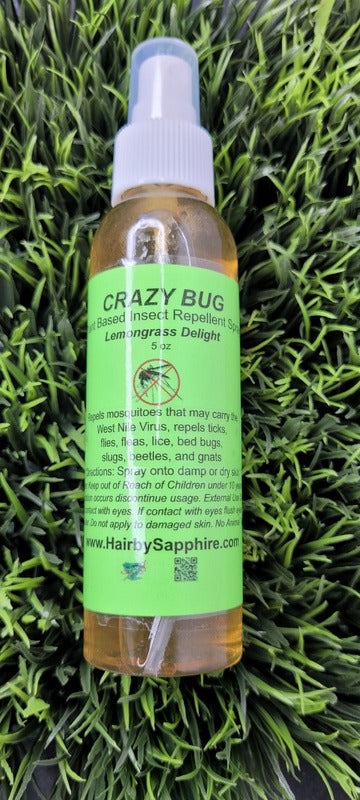 Plant based mosquito repellent, bug repellent, insect repellent, lemongrass repellent, crazy bug insect repellent 