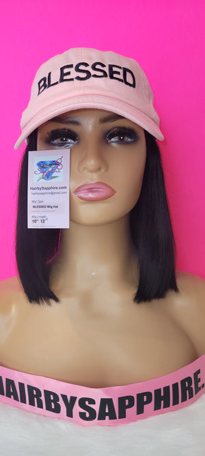 BLESSED Luxury Human Hair Baseball Cap Hat Wig -PINK 10 and 12 inches